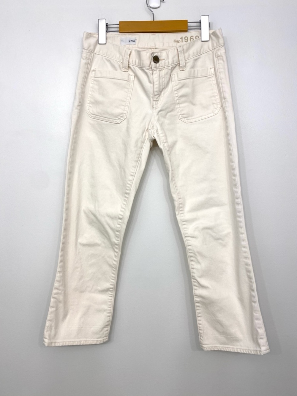 Gap 1969 Cream Cropped Straight Leg Jeans Ecru Patch Pocket Women’s 27